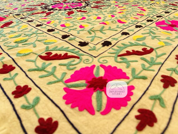 Uzbeki Suzani bedsheet | Suzani Bedspread | Handmade suzani bed cover | Bohemian Suzani Throw | Embroidery Blanket | Gift for Christmas.