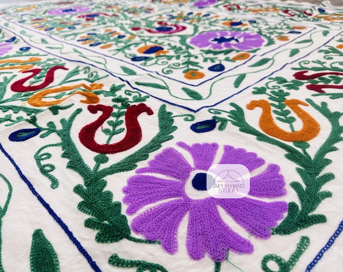 Handmade suzani soft blankets| Multicolor floral Embroidery bedspread | suzani king size tapestry | Suzani table and bedcover | Gift for her