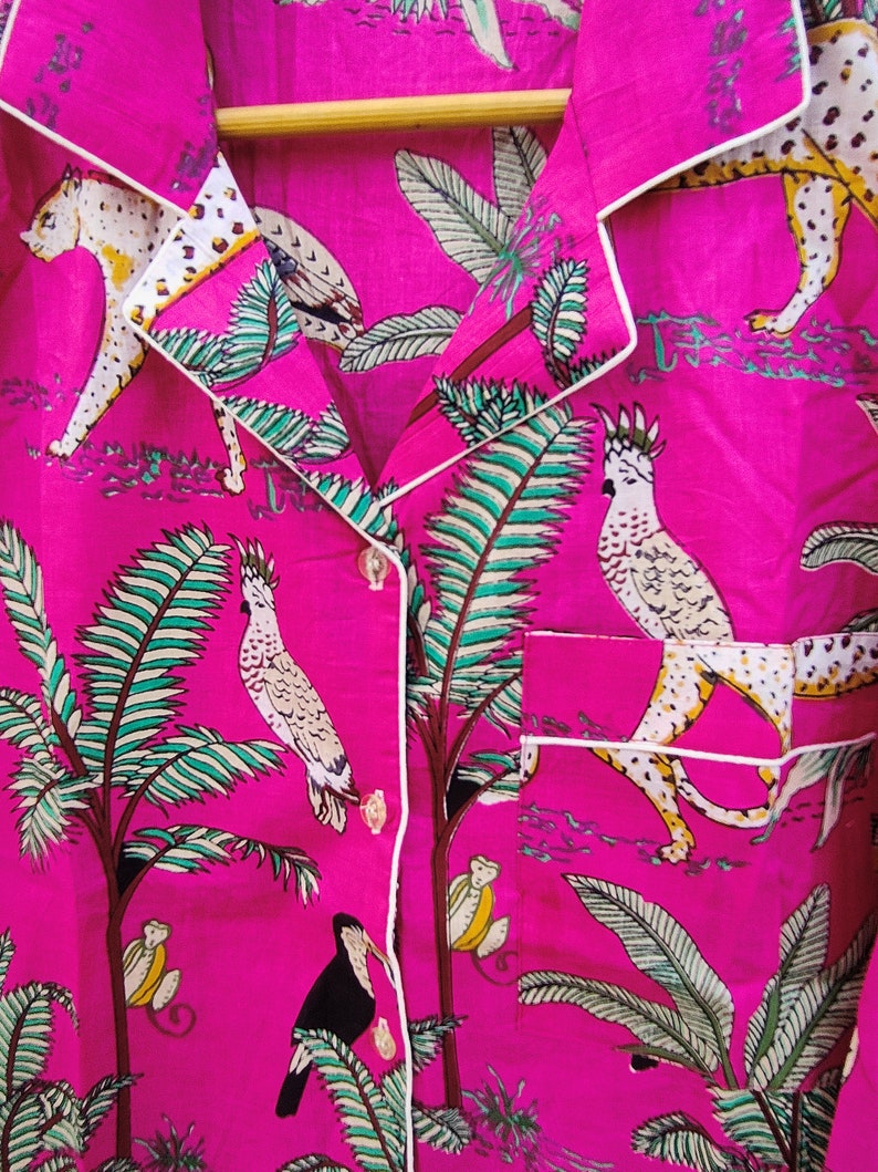 Indian Block Printed Cotton Pyjama Set Women Cotton Pajama Loungewear Hand Block Print Pj sets Gifts for Her Night Suit with Bag immagine 7
