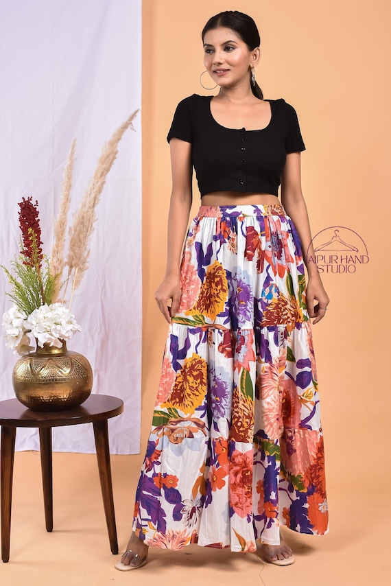 Floral block print cotton summer wear | Handmade women wear skirt | Night wear maxi skirt | Bridesmaid skirts | Gift for Christmas.