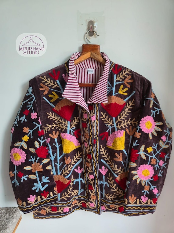 Niddle work Embroidery made suzani jacket | Long sleeve party wear jacket | Winter wear short coat | Bridesmaid jacket | Gift for her.
