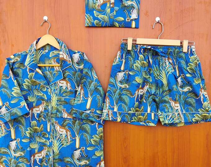 Jungle l Print short Pajamas,Jungle Print Pure Cotton Pj’s, Pajamas Set ,Indian Cotton,Night Wear, Soft Cotton Night Suit-
