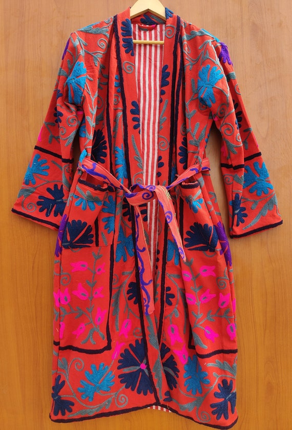 Indian Cotton New Suzani Embroidery Jacket, Winter Warmed Coat, Women's Coat, Cotton Long And Short Size Jacket Kimono