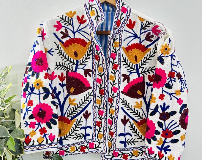 Handmade boho suzani jacket | Beautiful thread Embroidery jacket | outdoor wear short coat | Women wear jacket | Bridesmaid jackets.