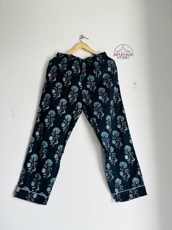 Beautiful dark blue color soft cotton pajama | Women night wear pajamas | Block print pajamas | Bridesmaid pajamas | Gift for Christmas.
