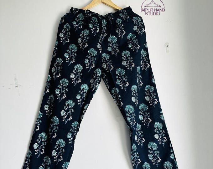 Beautiful dark blue color soft cotton pajama | Women night wear pajamas | Block print pajamas | Bridesmaid pajamas | Gift for Christmas.