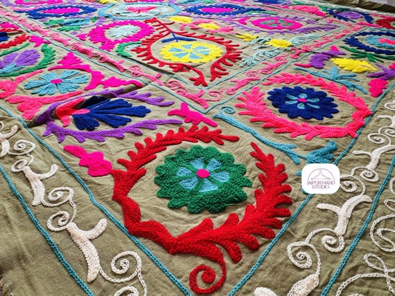 Uzbek suzani king size tapestry | Home decor suzani | Suzani Wall hanging throws | Suzani table cover and bedcover | Gift for Christmas.