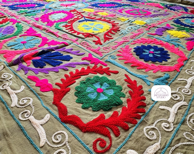 Uzbek suzani king size tapestry | Home decor suzani | Suzani Wall hanging throws | Suzani table cover and bedcover | Gift for Christmas.