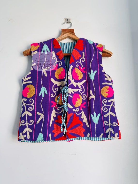 Women wear Embroidery suzani vest| suzani hand Embroidery vest| women wear vests | suzani sleeveless jacket| winter wear vets | Gift for her