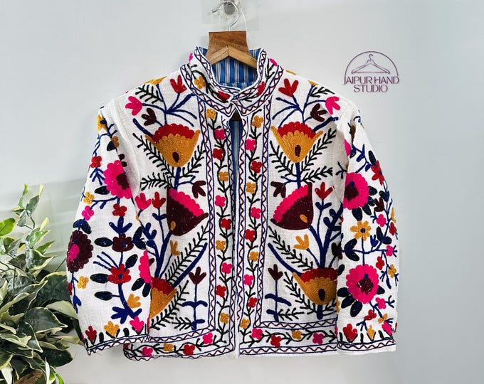 Women wear long sleeve jacket | Handmade Embroidery coat | Wedding wear open jacket | Party wear jacket | Bridesmaid jacket | Gift for her.