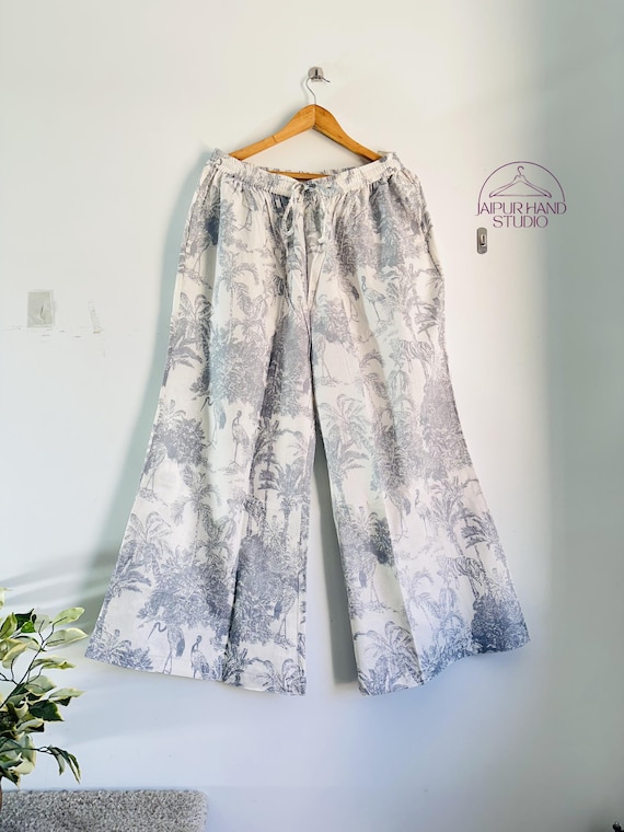 Animal print summer wear cotton trouser | Women wear long pants | Lightweight palazzo | Hand block print pajama | Gift for Christmas.