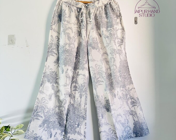 Animal print summer wear cotton trouser | Women wear long pants | Lightweight palazzo | Hand block print pajama | Gift for Christmas.