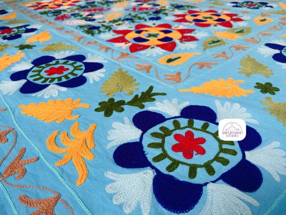 Blue color wall hanging throws | suzani bedcovers | Home decor suzani | Niddle work suzani bedsheet | suzani blanket | Gift for Christmas.