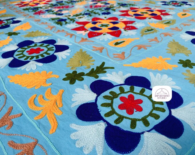Blue color wall hanging throws | suzani bedcovers | Home decor suzani | Niddle work suzani bedsheet | suzani blanket | Gift for Christmas.