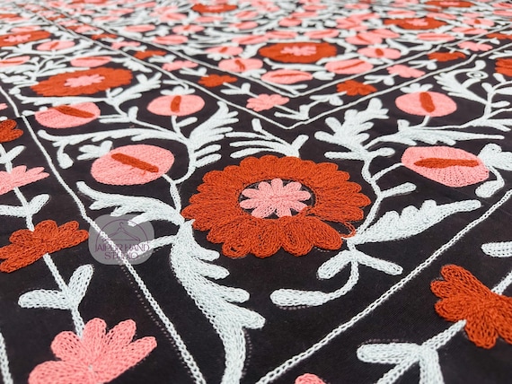 Black color niddle work suzani bedsheet | suzani soft bedcovers | Suzani bedspread | Wall hanging throws | Bridesmaid suzani | Gift for her.
