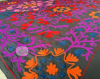 Uzbek suzani king size tapestry | Handmade Embroidery suzani bedspread | Suzani bedcovers | Suzani table cover | Gift for Christmas.