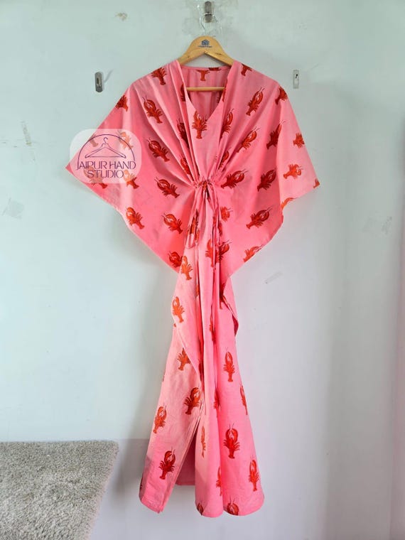 Crab print cotton kaftan | Sleeveless women wear maxi | Home wear gown | Soft cotton kaftan dress | Bridesmaid kaftan | Gift for Christmas.