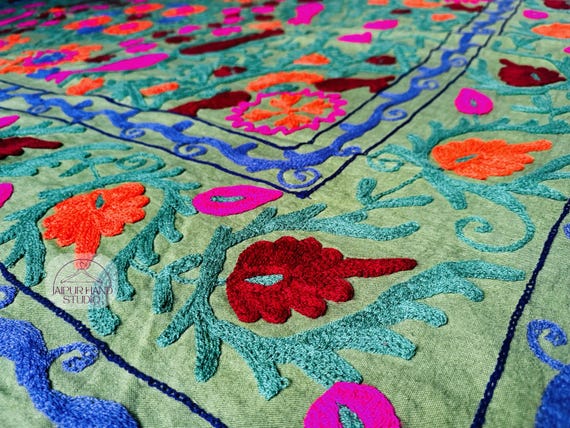 Handmade Floral Embroidery work suzani bedsheet | Suzani bedcover| Niddle work suzani wall hanging throws | Bridesmaid suzani | Gift for her