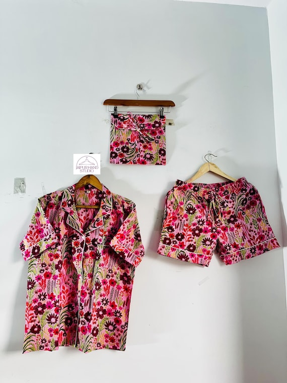 Floral print cotton short Pj set | Women wear comfortable night suit | Block print short pajamas | Bridesmaid short pajamas | Gift for her.