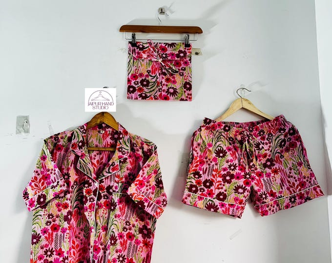 Floral print cotton short Pj set | Women wear comfortable night suit | Block print short pajamas | Bridesmaid short pajamas | Gift for her.