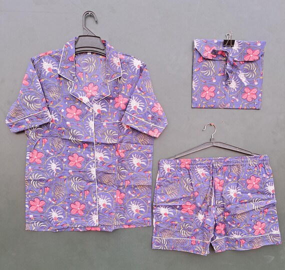 floral block print fabric made luxury Night suit | women sleep wear | beach wear for women's | summer wear Pj suit | Gift for her Christmas