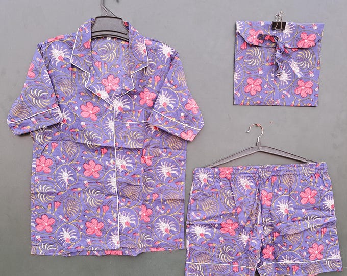 floral block print fabric made luxury Night suit | women sleep wear | beach wear for women's | summer wear Pj suit | Gift for her Christmas