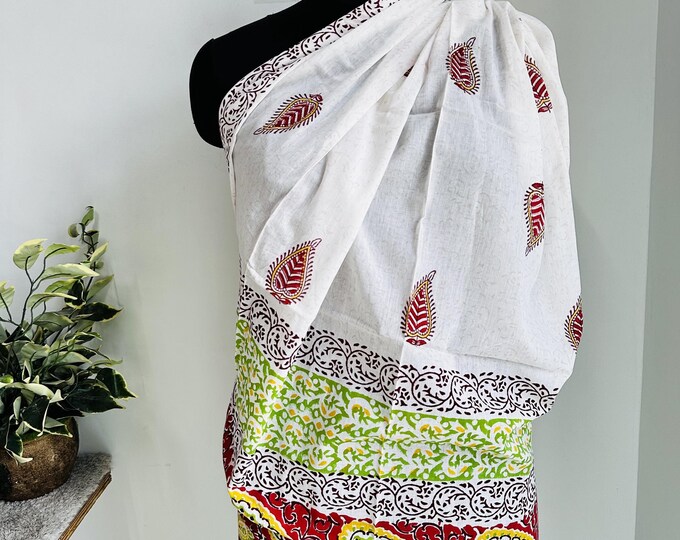 Beautiful block print cotton sarongs | Bathing wrap sarong | Handmade cotton pareo | Light weight sarong | Bridesmaid sarong | Gift for her.
