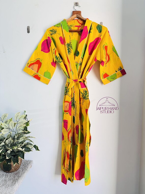 Yellow color cotton unisex bath robe | Summer wear robe | Beach wear kimono | Spa - resort wear robe | Bridesmaid robe | Gift for Christmas.