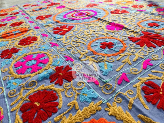 Hand Embroidered Suzani Wall Hanging | Boho suzani Wall Decor | Embroidery Tapestry | Uzbek Embroidery bedcover | suzani home decor |