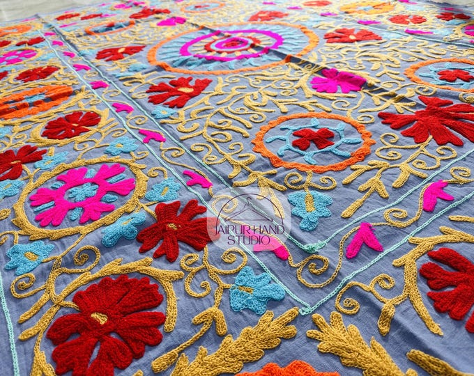 Hand Embroidered Suzani Wall Hanging | Boho  suzani Wall Decor | Embroidery Tapestry | Uzbek Embroidery bedcover | suzani home decor |