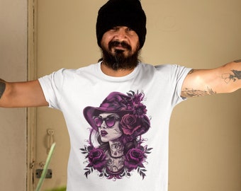 T-shirt sizes S-5XL, hipster style for women & men // Gift or gift idea // Tattoo style // Black/Purple // Tattoo artist