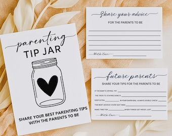Minimalist Parenting Tip Jar Sign and Advice Card for The Parents To Be,Modern Baby Shower Games,New Mom Dad Advice,Notes & Wishes