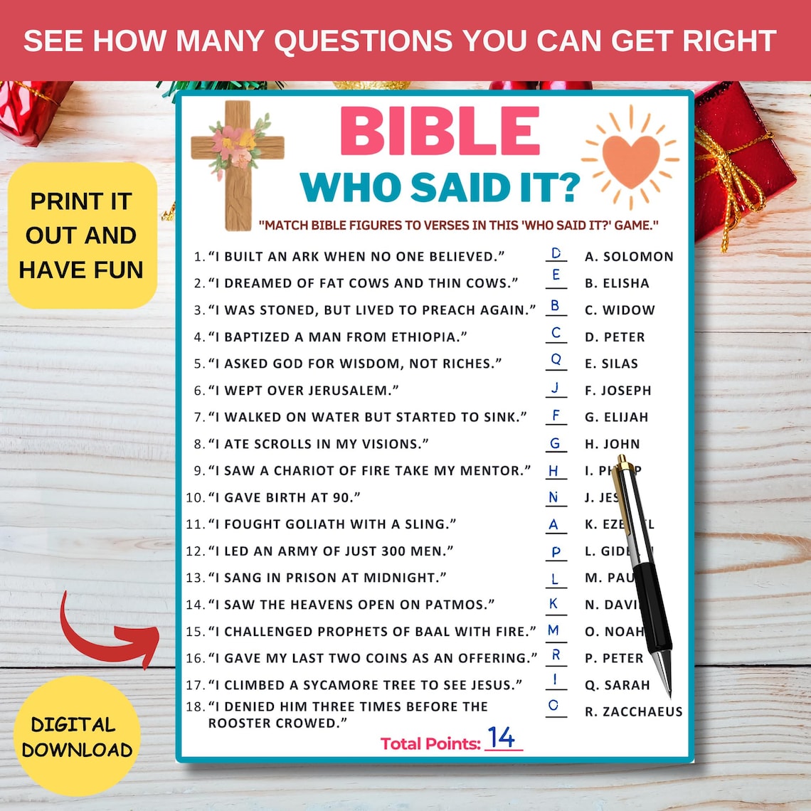 Bible Riddle Who Said It Game|christmas Bible Study Activity|church ...
