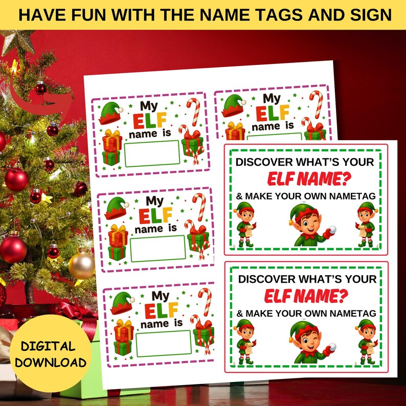 What's Your Elf Name Game With Name Tags &amp; Sign,elf Name Generator ...