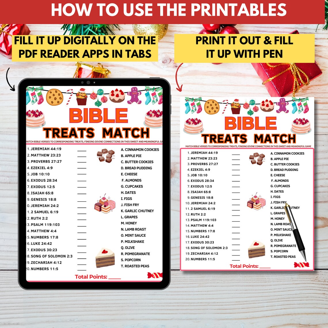 Bible Treats Match Game|bible Printable Game for Kids & Adult|church ...