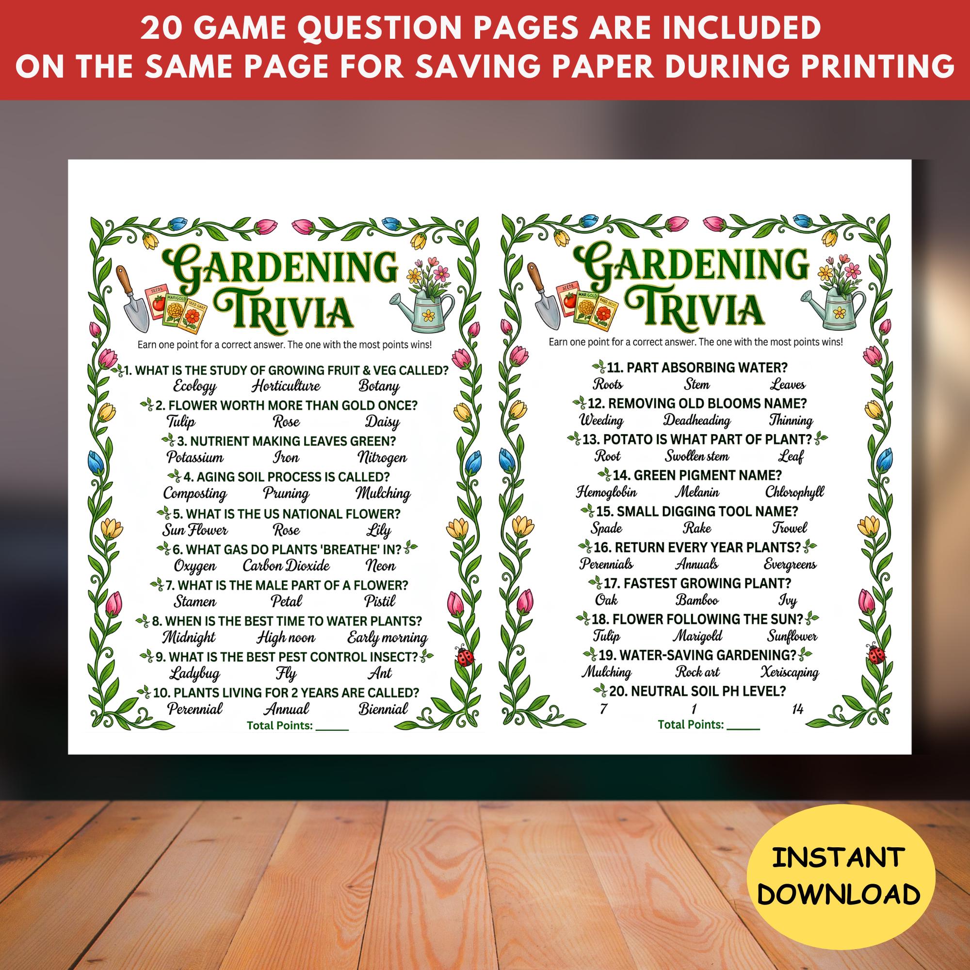 Gardening Trivia Game Printable,garden Club Quiz,fun Plant Lover ...