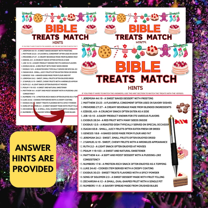 Bible Treats Match Game|bible Printable Game for Kids & Adult|church ...