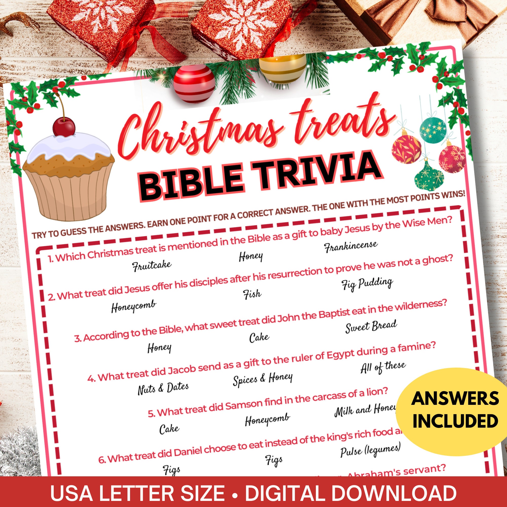 Christmas Treat Bible Trivia Game|bible Printable Game for Kids & Adult ...