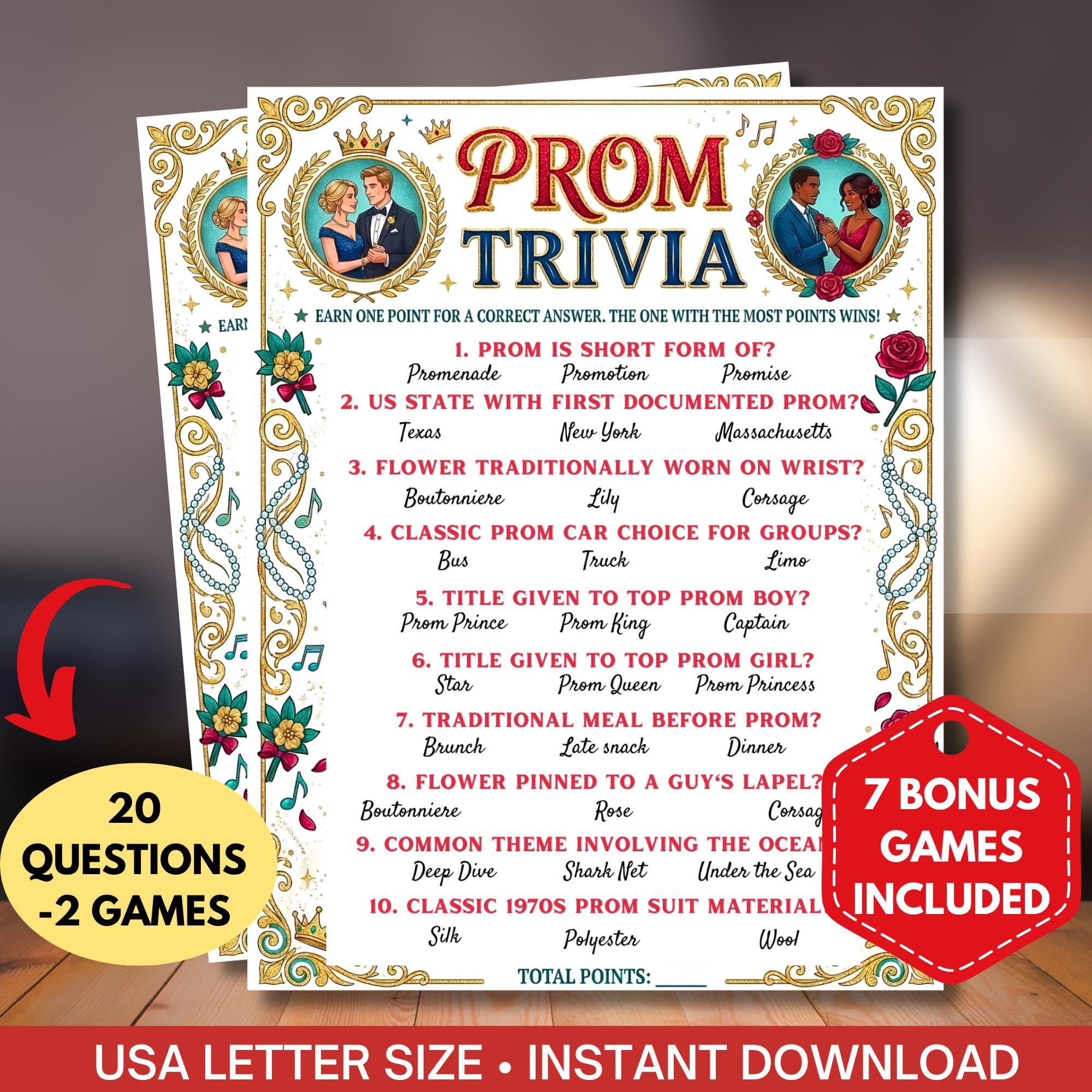 Prom Trivia Party Game Printable,high School Senior Party Quiz,fun ...