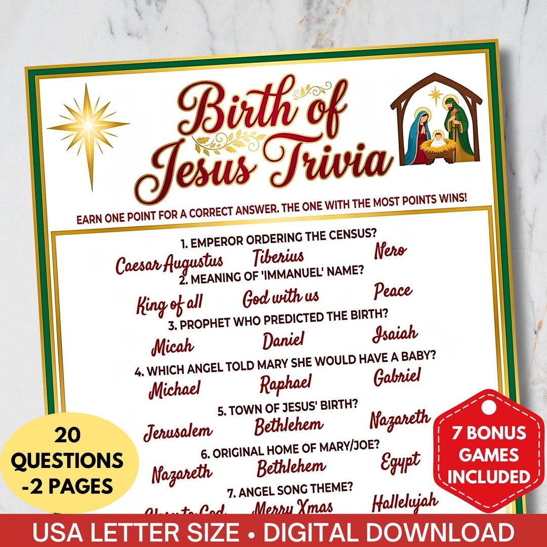 Birth of Jesus Trivia Party Game Printable,nativity Story Bible Quiz ...