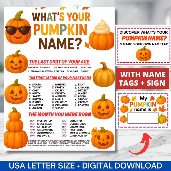 What's Your Pumpkin Name Game With Nametags|halloween Party Game