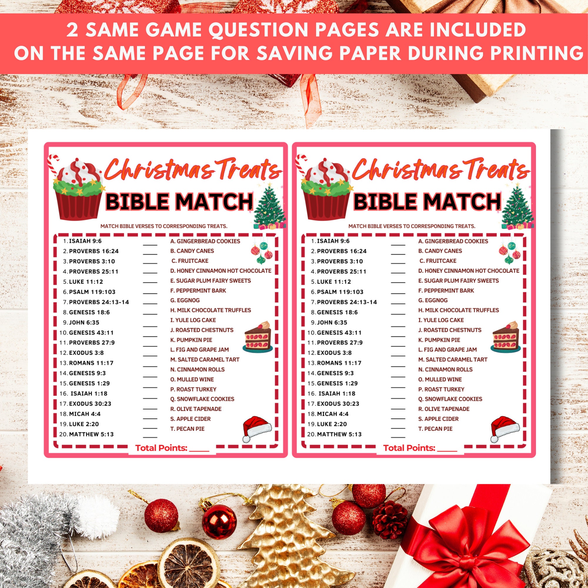 Christmas Treat Bible Match Game|bible Printable Games for Kids & Adult ...