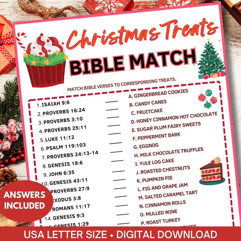 Christmas Treat Bible Match Game|bible Printable Games for Kids &amp; Adult ...