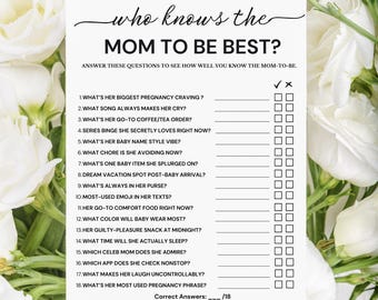 Who Knows The Mom to Be Best,Minimalist Baby Shower,Who Knows Mommy Best Game,Shower Trivia Quiz Activity,How Well Do You Know Mom to Be