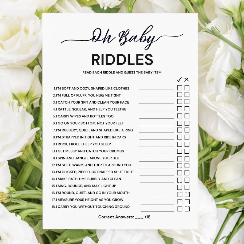 Oh Baby Shower Riddles Game,fun Minimalist Baby Shower Printable,guess ...