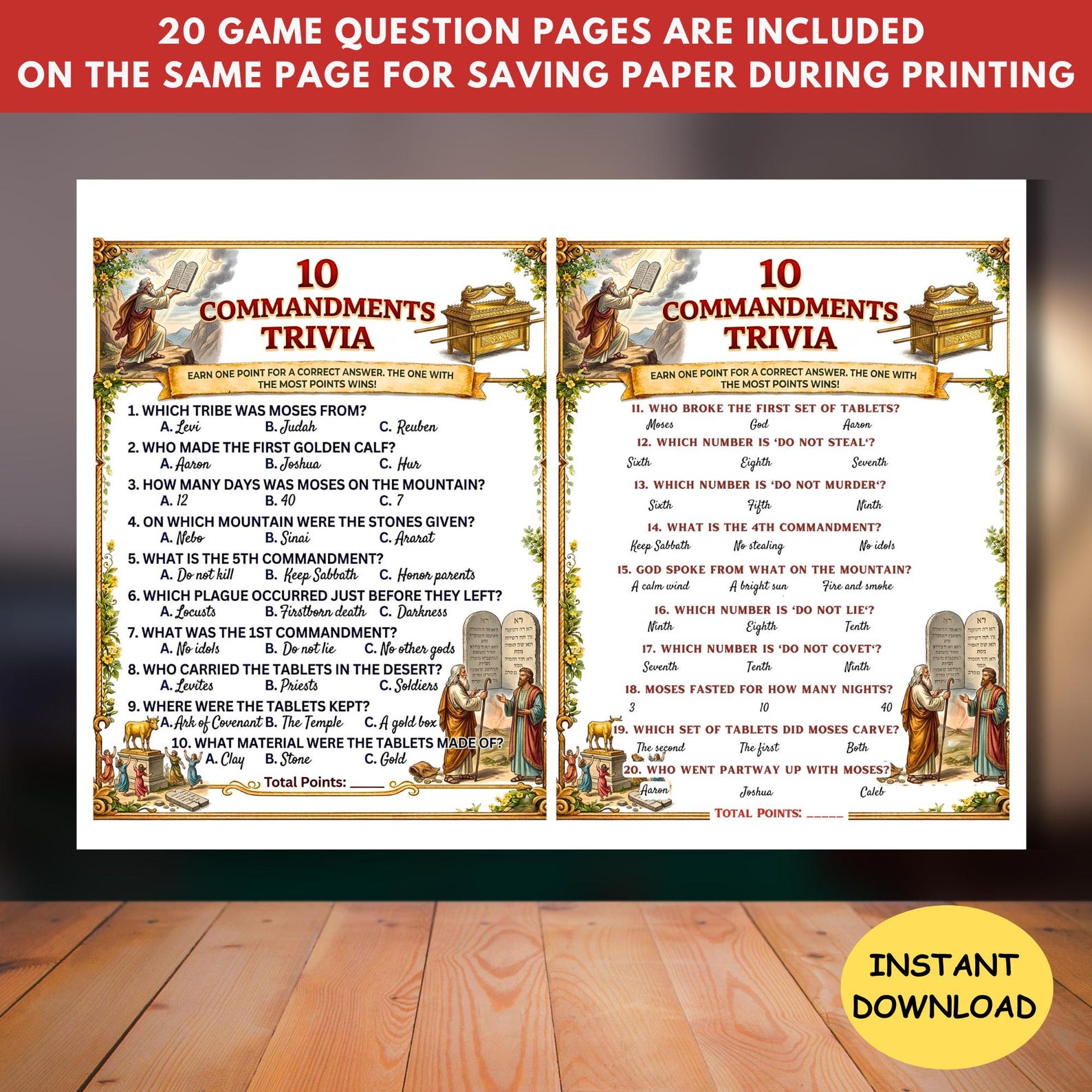 10 Commandments Trivia Game Printable for Kids,biblical History Quiz ...