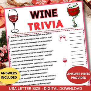 Wine Trivia Party Game|Fun Wine-Themed Printable Trivia |Girls Night Game|Office Party Drinking Quiz|Christmas Dinner Party Game|Shower Game