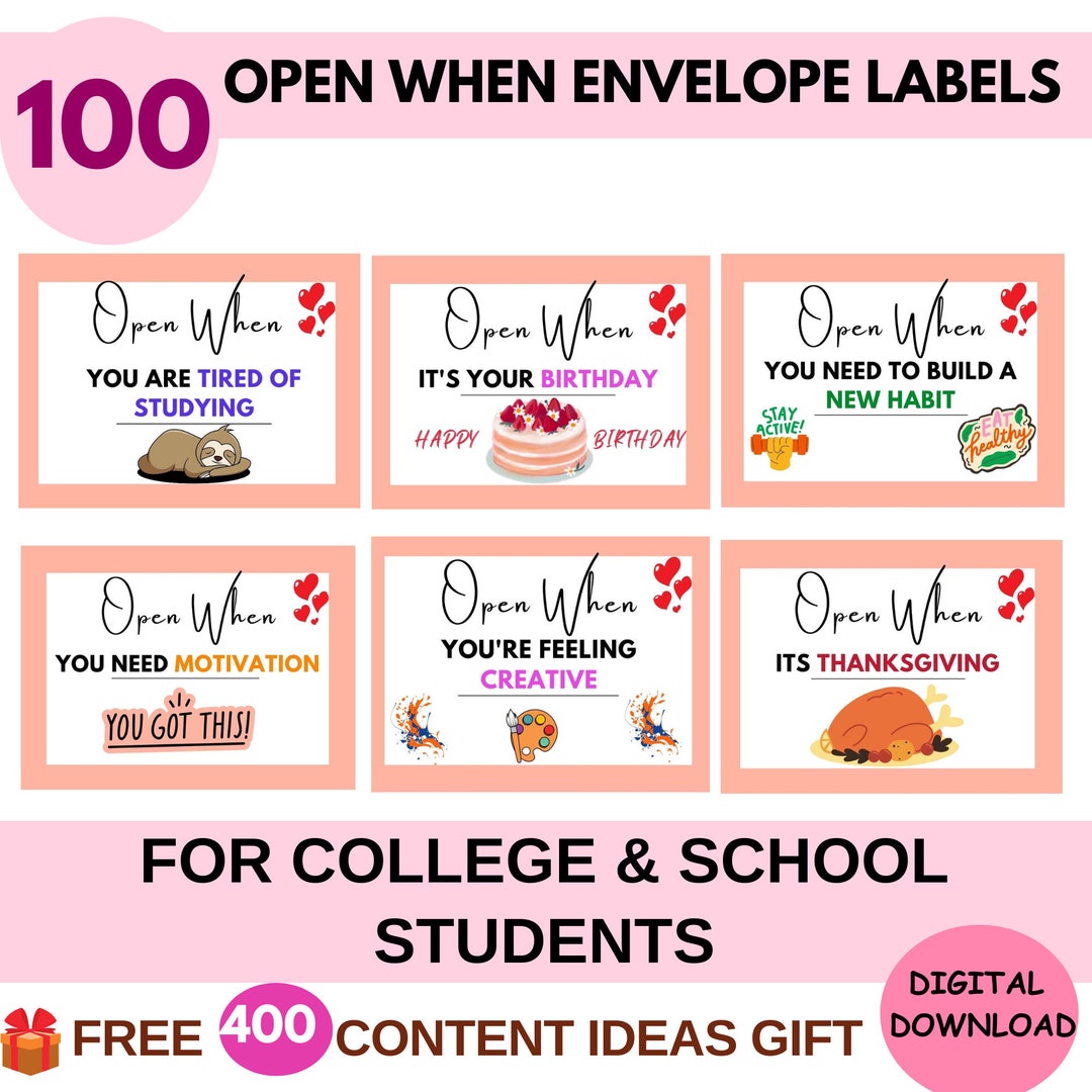 100 Open When Envelope Labels for College Student,open When Printable ...