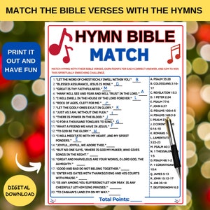 Hymn Bible Verse Match Game,bible Match Party Games for Kids &amp; Adults,church Fun Activity,bible ...