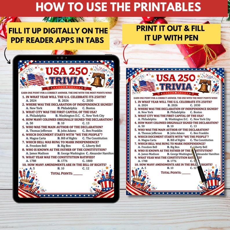 USA 250th Anniversary Trivia Game Printable,america’s 250th Birthday ...